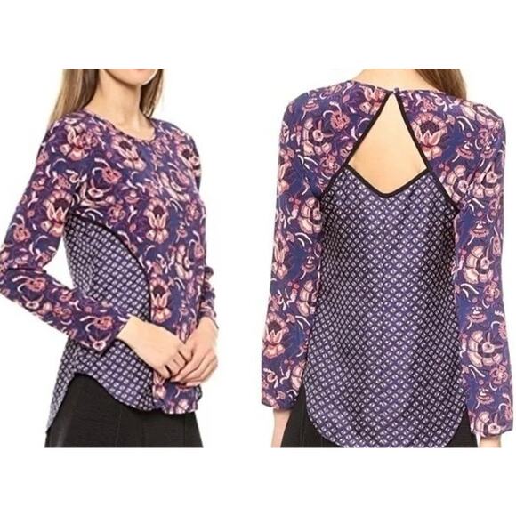 Veronica Beard Blouse Top Womens 2 Floral Silk Long Sleeve SOFT Preppy Designer - Picture 1 of 9